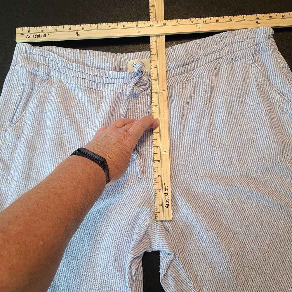 Per Se Linen Blend Striped Crop Pants 1X Blue White Coastal Grandma Nautical - Picture 5 of 7